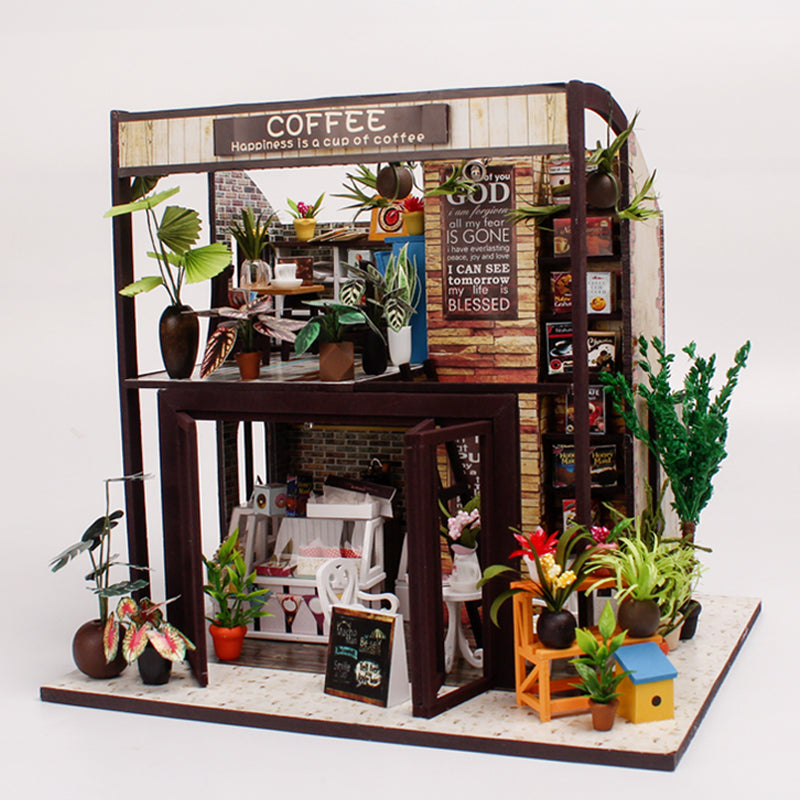 Time Coffee House DIY Wooden Dollhouse Kit with Furniture|Birthday Gift | Hobby