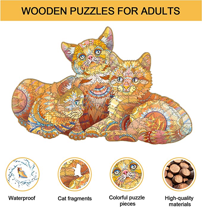 Wooden Three Cats Jigsaw Puzzle