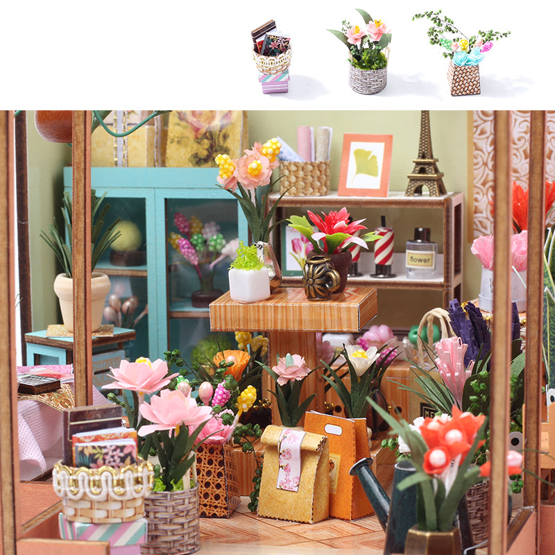 Jenny Flower Garden DIY 木制娃娃屋套件带家具| 生日礼物 |爱好