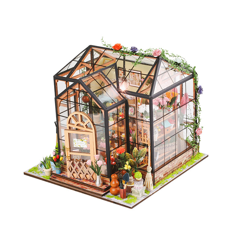 Jenny Flower Garden DIY 木制娃娃屋套件带家具| 生日礼物 |爱好
