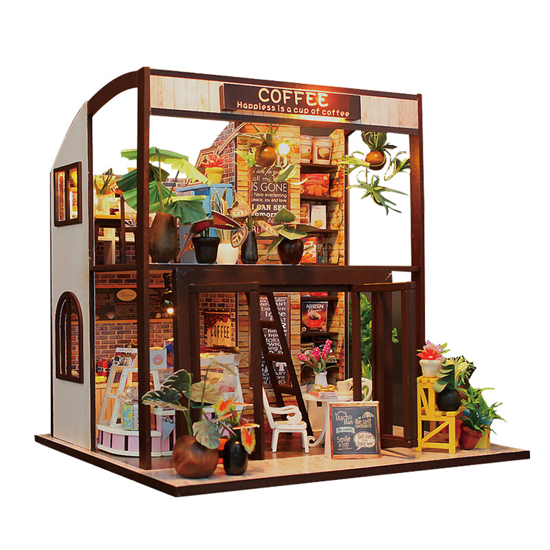Time Coffee House DIY Wooden Dollhouse Kit with Furniture|Birthday Gift | Hobby