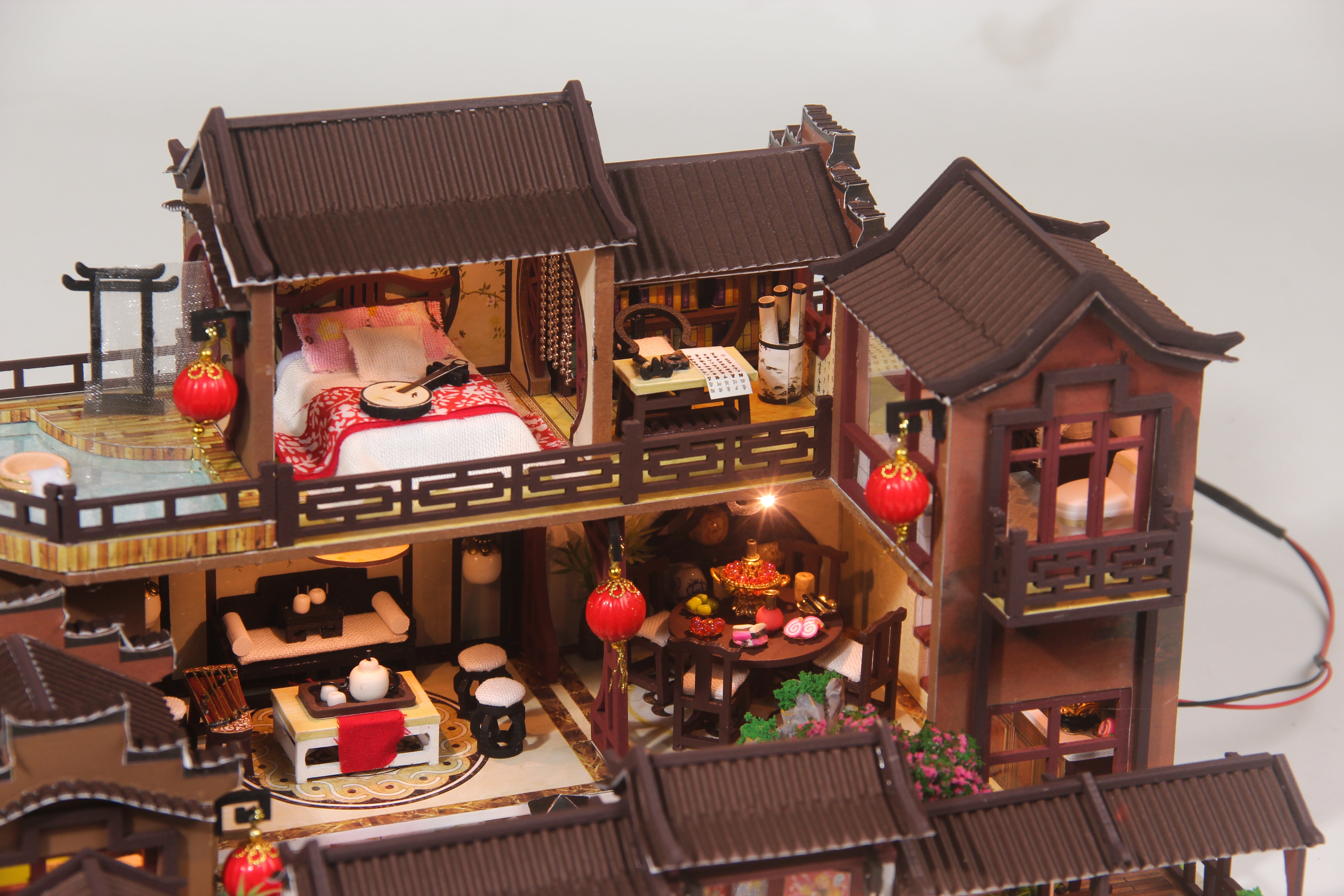中国古屋 DIY 木制娃娃屋套件带家具 | 生日礼物 |爱好