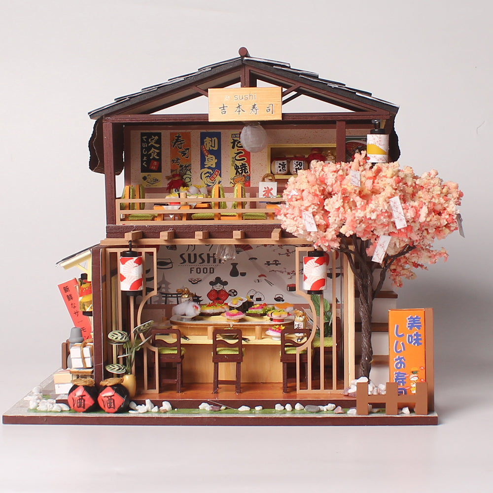 Gibbon Sushi shop DIY 木制娃娃屋套件带家具|生日礼物|爱好
