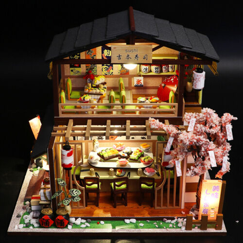Sushi shop DIY Wooden Dollhouse Kit with Furniture|Birthday Gift | Hobby