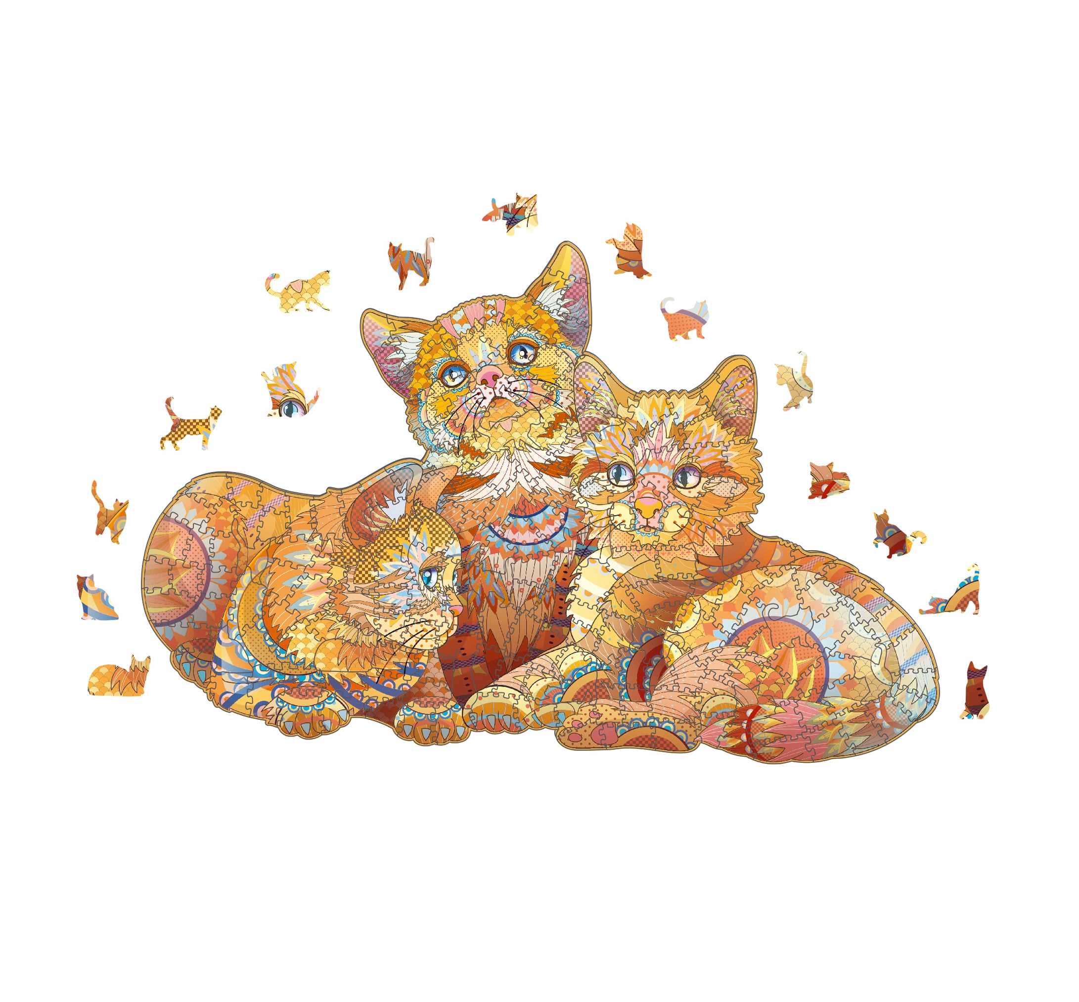 Wooden Three Cats Jigsaw Puzzle